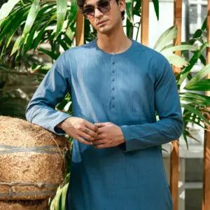 DULL BLUE BUNNAT COTTON CASUAL SHORT KURTA