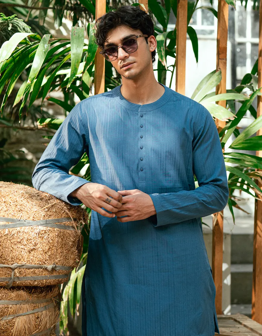 DULL BLUE BUNNAT COTTON CASUAL SHORT KURTA
