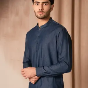 DENIM BLUE COTTON CASUAL SHORT KURTA